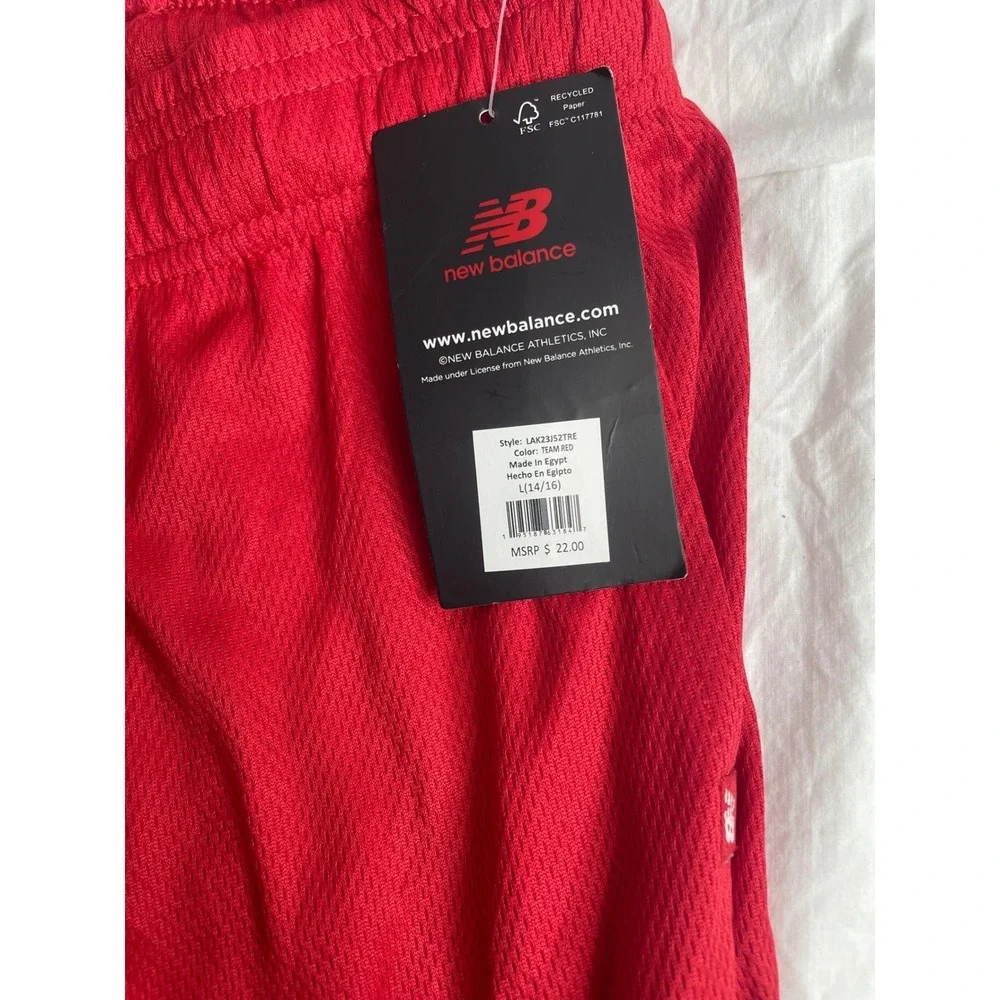New Balance Kids Red Athletic Shorts Size L 14 16 Basketball Gym Mesh NB